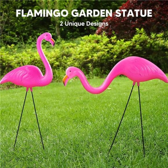 JOYIN Set of 6 Small Pink Flamingo Yard Ornament Stakes, Mini Lawn Plastic - Picture 3 of 7